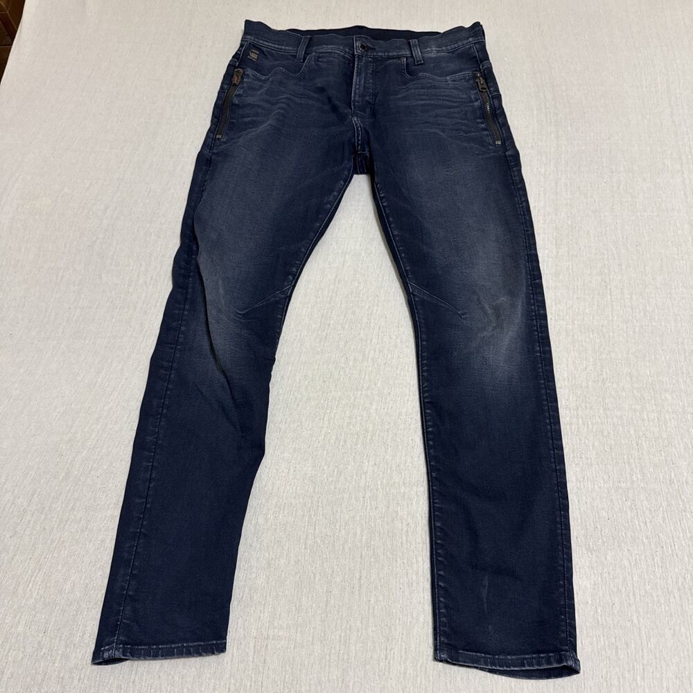 G-Star Raw D-Staq Zip Slim Denim Jeans Motorcycle Rider Size 33x32 Blue